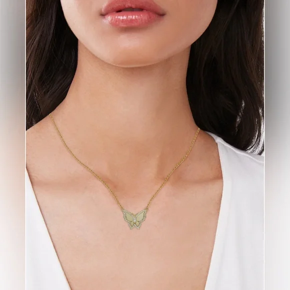 NWT White Sapphire 18 Butterfly Pendant Necklace 14k Gold-Plated Sterling Silver - Picture 3 of 6